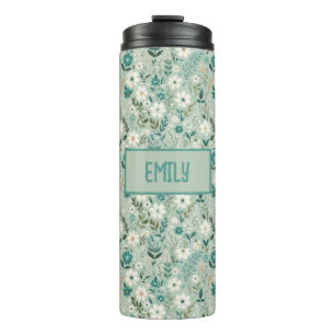 Fun White Daisy Aquamarin Floral Thermosbecher
