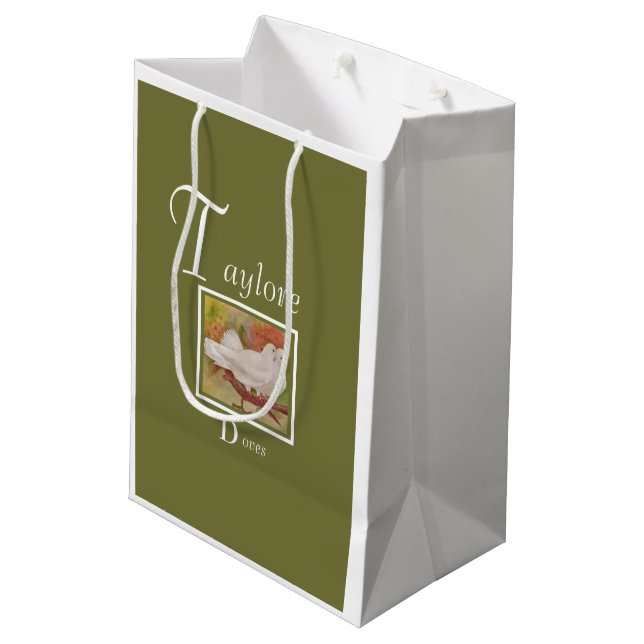 Fun White Doves Mittlere Geschenktüte (Rückseite Schrägansicht)