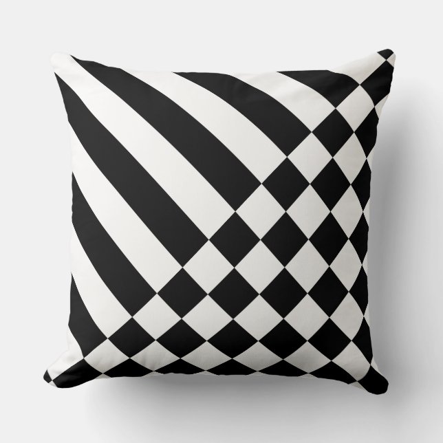 Fun White Geometric Stripes & Schachbrett Black Kissen (Vorderseite)
