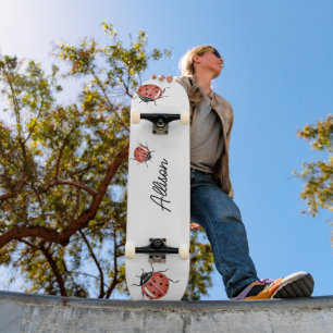 Fun White Ladybug Skateboard