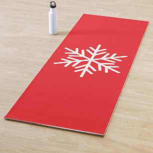 Fun White Nordic Snowflake Bright Red Background Yogamatte