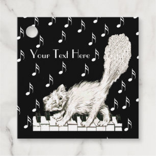 Fun White Winking Cat Fluffy Schwanz auf Klavierta Geschenkanhänger