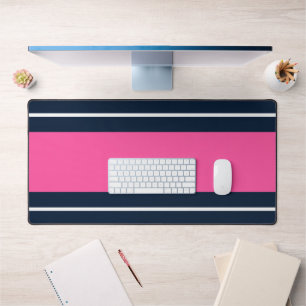 Fun Wide Bold Rosa White Navy Blue Racing Streifen Schreibtischunterlage