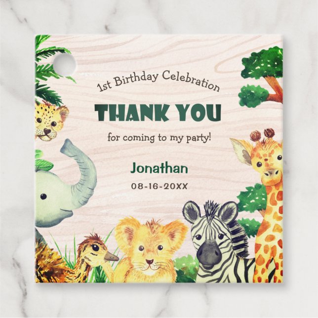 Fun Wild One Jungle Safari Holztextur Geburtstag Geschenkanhänger (Vorderseite)