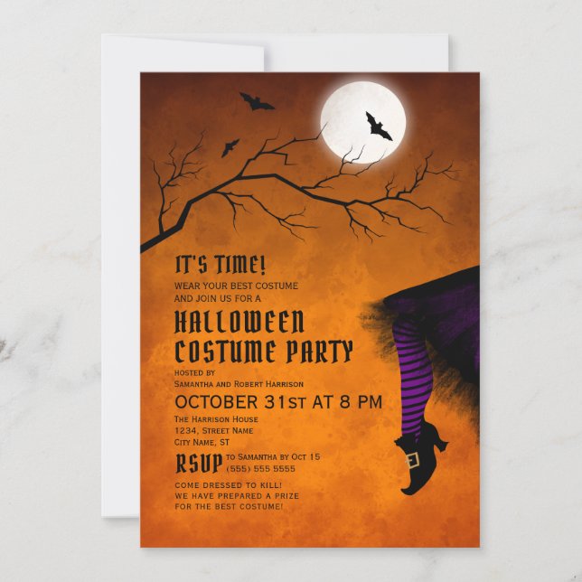 Fun Witz Dress Orange Halloween Kostüm Party Einladung (Vorderseite)