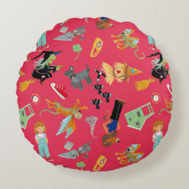 Fun Wizard of Oz on red children's design Rundes Kissen