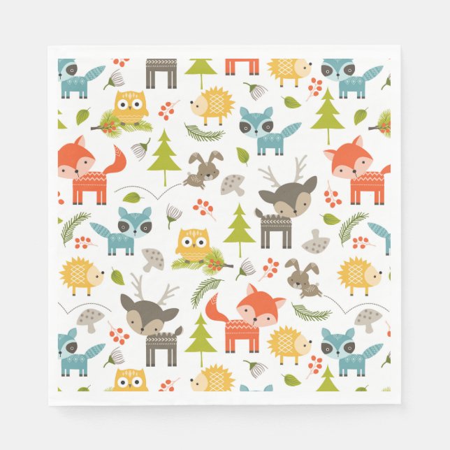Fun Woodland Animals Dusche oder Party Dekoration Serviette (Vorderseite)