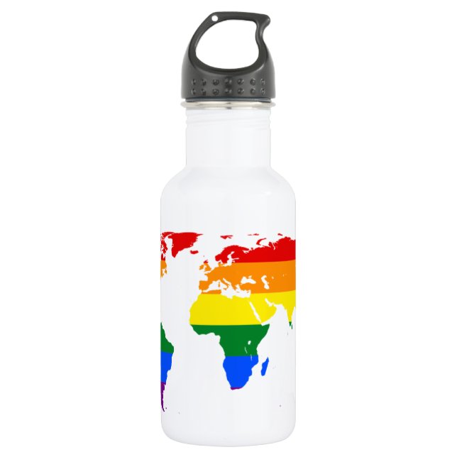 Fun World Map Farbenfrohe Streifen Edelstahlflasche (Vorderseite)