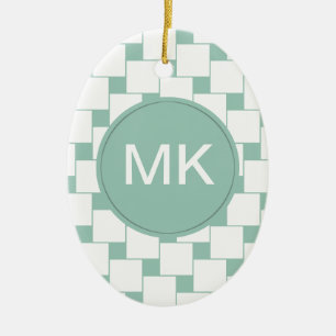Fun Woven Squares Minze Green Keramik Ornament