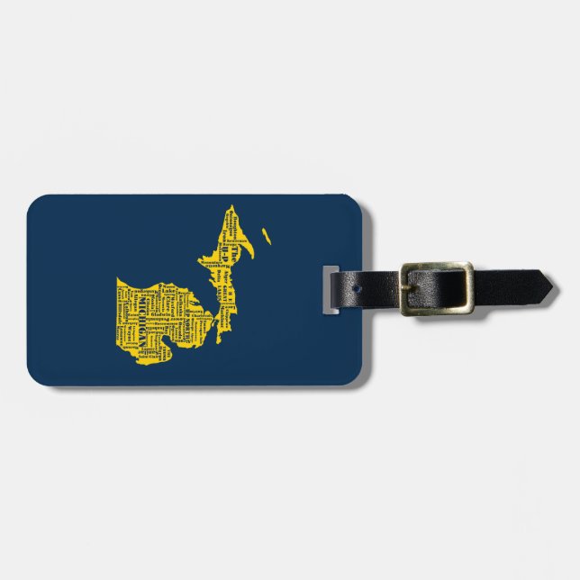 Fun Yellow and Navy Blue Staat in Michigan Cities Gepäckanhänger (Vorderseite horizontal)