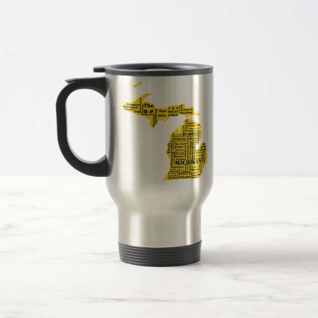 Fun Yellow and Navy Blue Staat in Michigan Cities Reisebecher (Links)