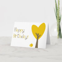 Fun Yellow Bird and Treart Heart Happy Birthday Ca