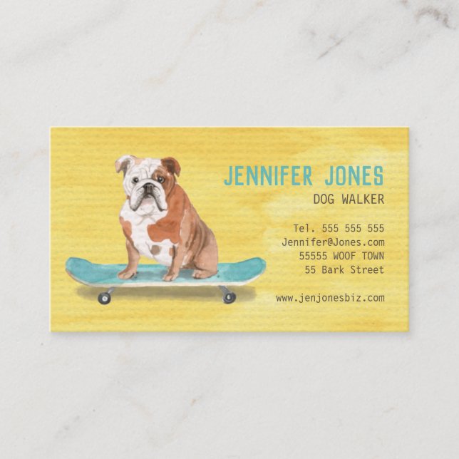 Fun Yellow Dog Walker Business Card Visitenkarte (Vorderseite)