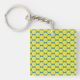 Fun Yellow Pickleball Pattern auf Blue Schlüsselanhänger