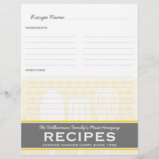 Fun Yellow Retro Style Rezept Binder Beilage (Vorderseite)