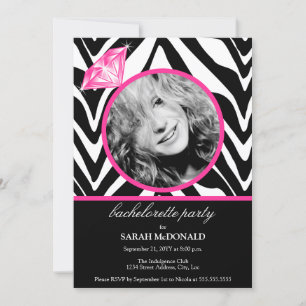 Fun Zebra Print & Diamond Foto Junggeselinnen-Absc Einladung