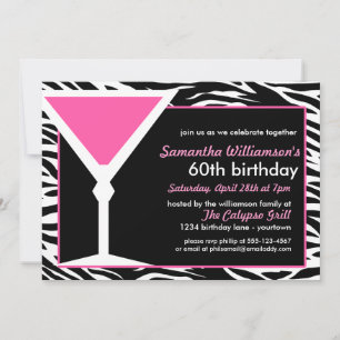 Fun Zebra rose 60e anniversaire Invitations