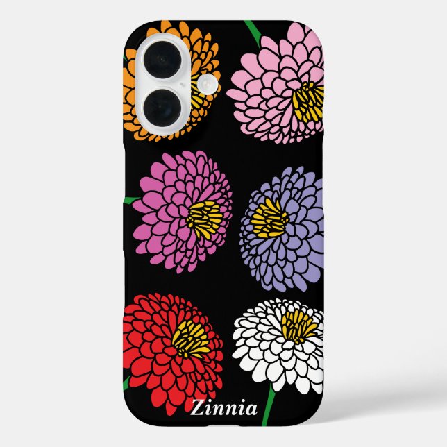Fun Zinnia Blume Design personalisiert iPhone 16 Hülle (Rückseite)