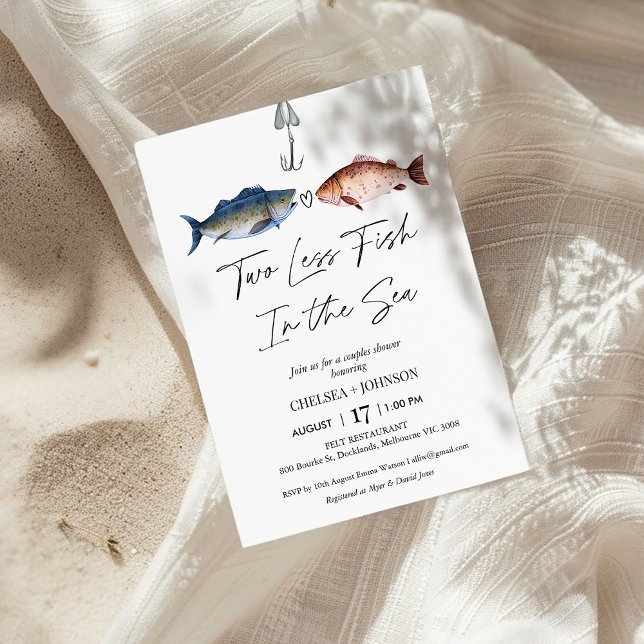 Fun zwei weniger Fisch in der Sea Bridal Paare Dus Einladung (Funny Two Less Fish In The Sea Couples Shower Invitation, Fish Hook Couples Shower Invite Fun )