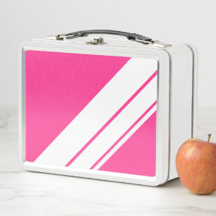 FunAthletic Bright Pink Wide White Racing Streifen Metall Brotdose