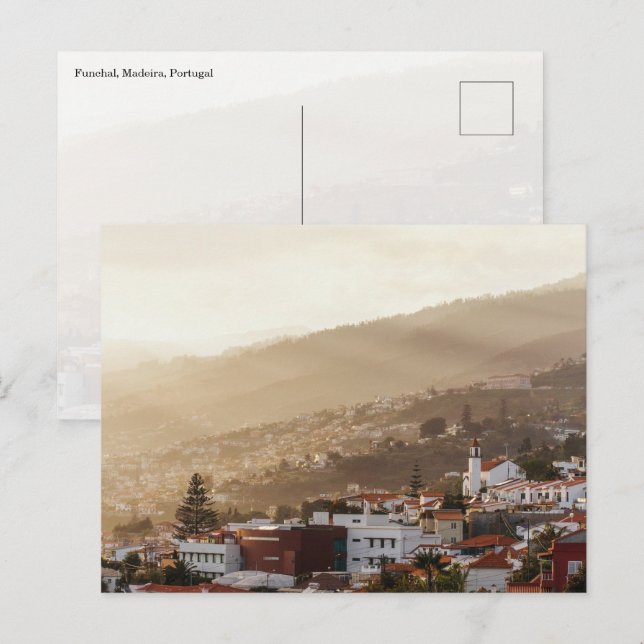 Funchal city sunset, Madeira Postcard Postkarte (Vorne/Hinten)