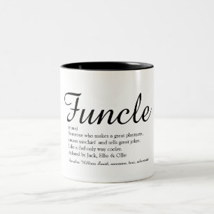Funcle, Onkel Definitions Schrift Schwarz und Weiß Zweifarbige Tasse