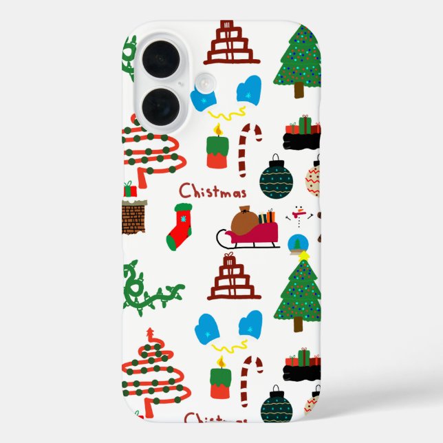 Funda Navidad Doodle  iPhone 16 Hülle (Rückseite)