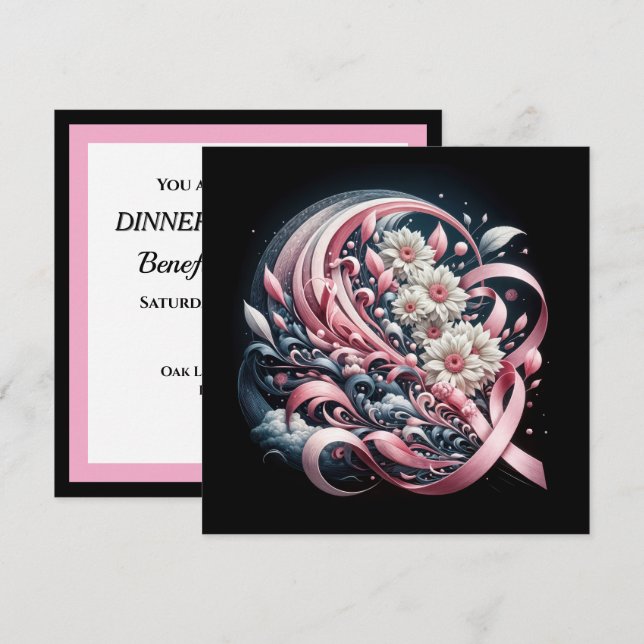 Fundraiser Benefit Pink Ribbon Einladung (Vorne/Hinten)