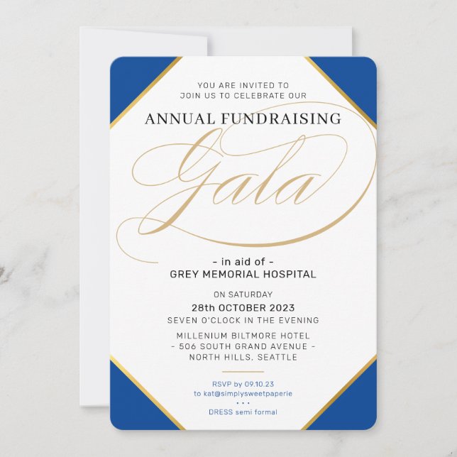 FUNDRAISING GALA elegante Veranstaltung königsblau Einladung (Vorderseite)