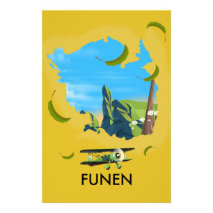Funen, Dänemark Karte Reiseplakat Fotodruck