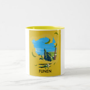 Funen, Dänemark Karte Reiseplakat Zweifarbige Tasse