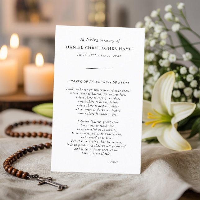 Funérailles Carte de prière St. Francis en noir et (Créateur téléchargé)