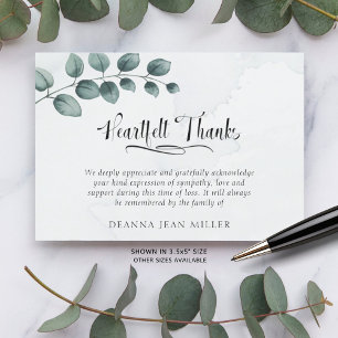 Funérailles coeur Merci Aquarelle Vert Feuilles