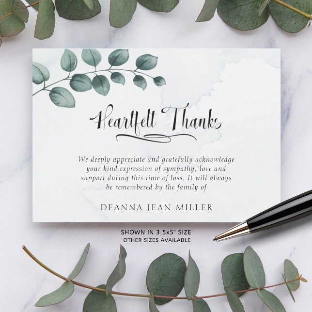 Funérailles coeur Merci Aquarelle Vert Feuilles (Créateur téléchargé)