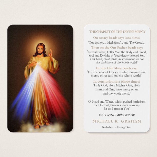 Funérailles de la carte de prière | Divine Mercy C (Devant & derrière)