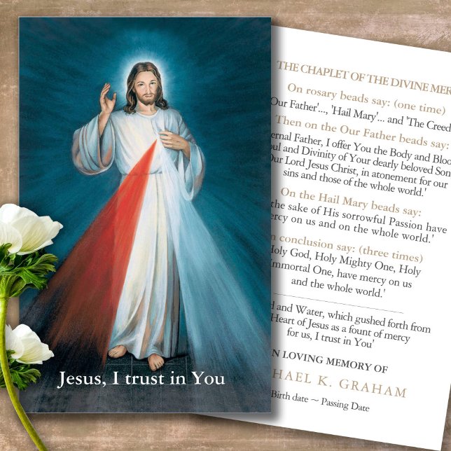 Funérailles Divine Miséricorde Chaplet Prière Symp (catholic, religious, celebration of life, in loving memory of, prayer cards for bereavement)