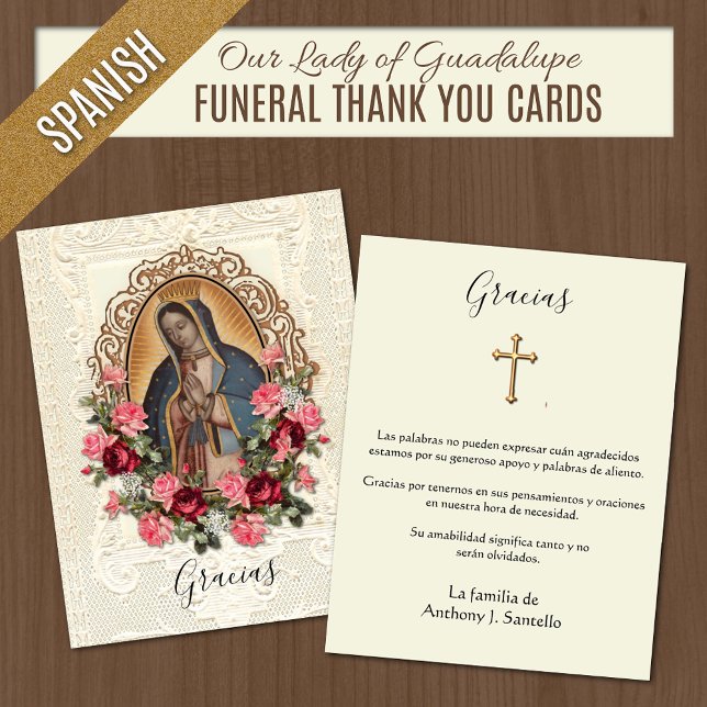 Funérailles espagnoles Guadalupe Merci religieux (Catholic Spanish Funeral  Memorial Thank You Cards)