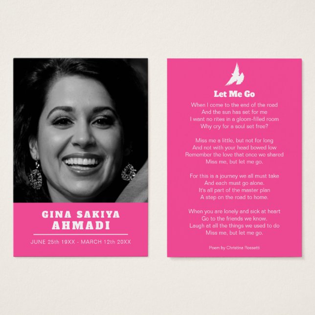 Funérailles laissez-moi aller blanc colombe prière (Devant & derrière)