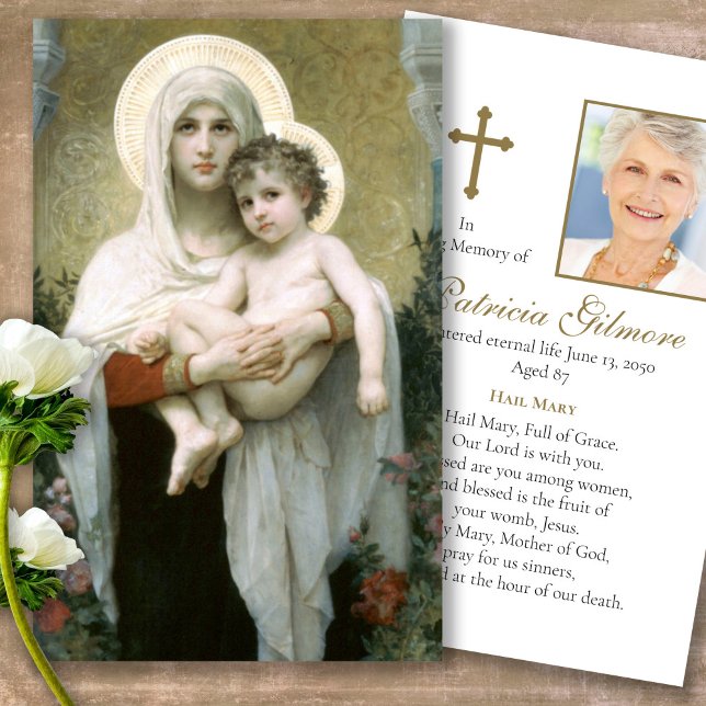 Funérailles Madonna de la prière Rose Cartes de Sy (catholic, religious, celebration of life, in loving memory of, prayer cards for bereavement)