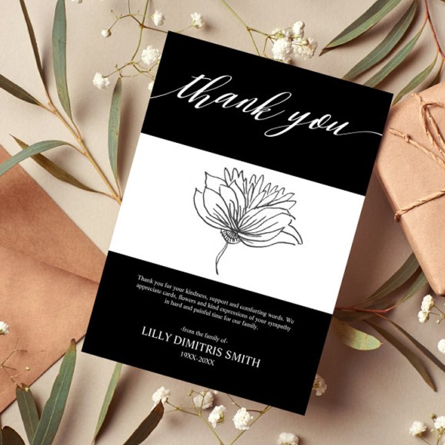 Funérailles Memorial Floral noir Carte de remercie (Créateur téléchargé)