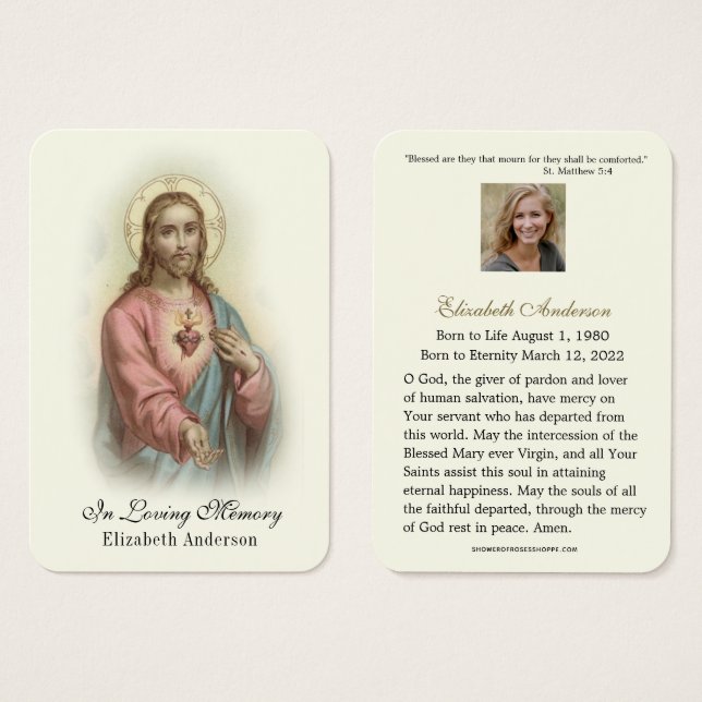 Funérailles Mémorial Jésus Prière Carte Sainte (Devant & derrière)