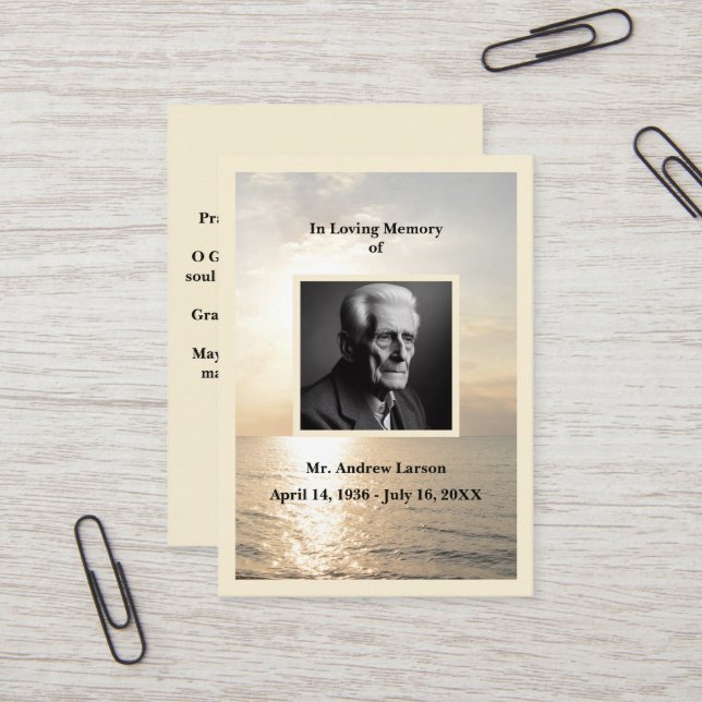 Funérailles Memorial Ocean Sunrise - Carte de priè (Devant/Arrière en situation)
