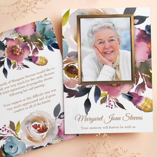 Funérailles Merci Cartes Dusty Blue & Misty Rose 1 (Photo Sympathy Bereavement Memorial Funeral Thank You Card)