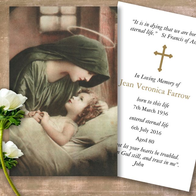 Funéraire Mère Marie Perdre la prière Cartes de Sy (catholic, religious, celebration of life, in loving memory of, prayer cards for bereavement)