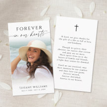 Funeral Cross Photo Forever Hearts Prayer Card