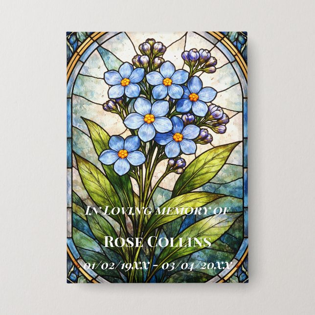 Funeral Forget me Not Stained Glass Memorial Button (Vorderseite)