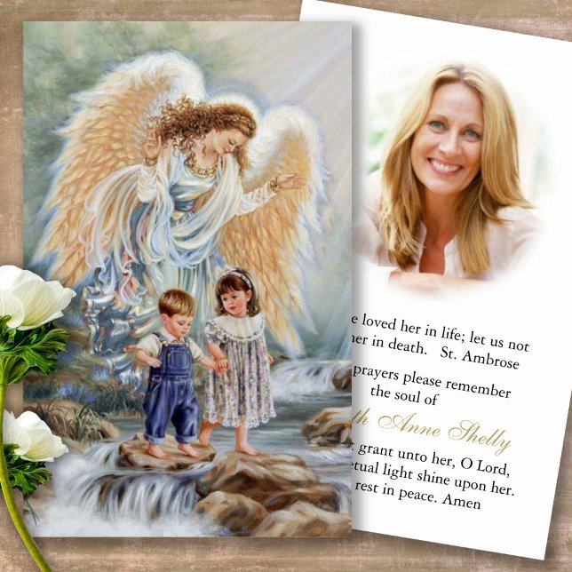 Funeral Guardian Angels Gebet Sympathie Karten (catholic, religious, celebration of life, in loving memory of, prayer cards for bereavement)