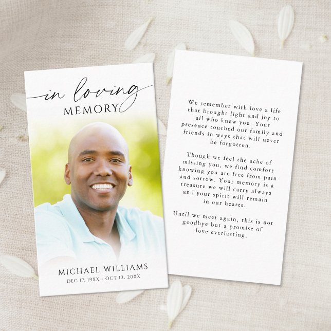 Funeral In Loving Memor Photo Prayer Card Visitenkarte (Von Creator hochgeladen)
