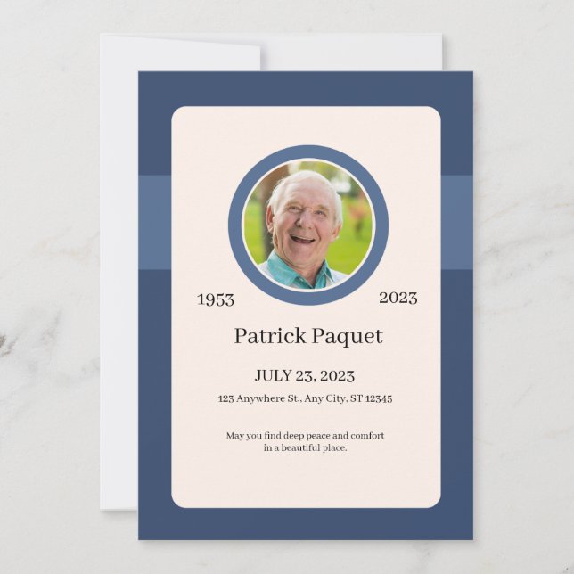 Funeral Invitation Template – Dark Blue Memorial Einladung (Vorderseite)