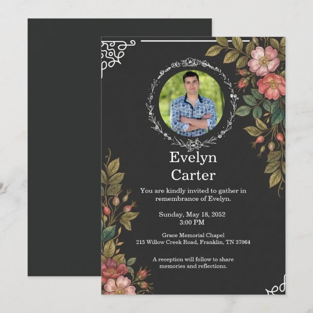 Funeral Invitation Template Elegant Memorial (Devant / Derrière)